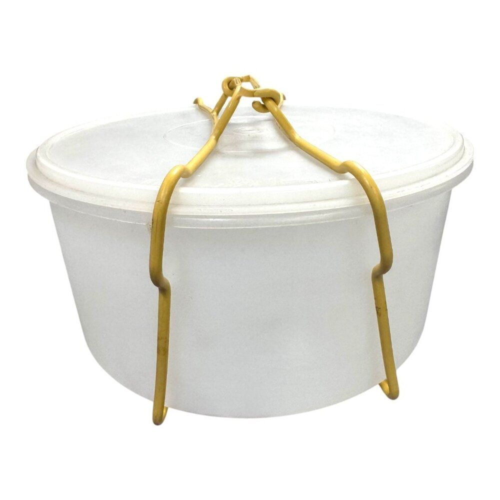 Vintage Tupperware Round Cake Keeper Cariolier Handle #256 sheer gold 1970s 12"